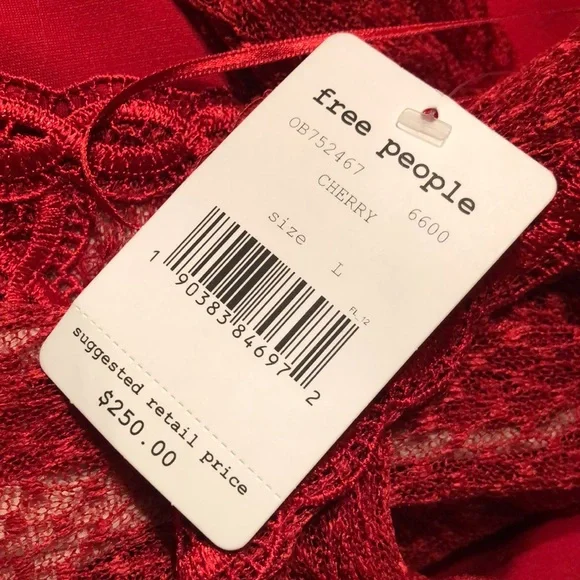 FREE PEOPLE Size Large Lace Cocktail Dress Cherry Red Scalloped Bodycon $250NWT - Picture 11 of 16